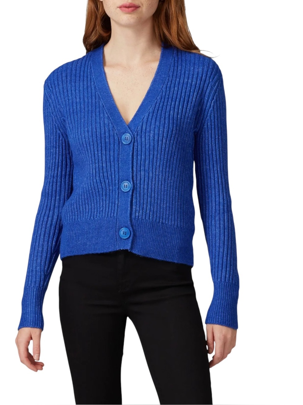 Halogen Royal Blue Ribbed 3 Button Front Cardigan Sweater